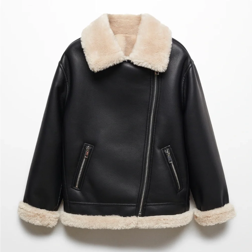 🖤 mango faux shearling-lined biker jacket 🖤
✨ size xs | new with tags ✨ - Picture 8 of 8